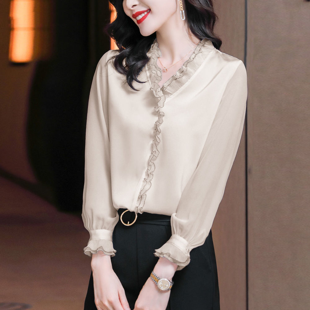 Lace Ruffles Chiffon Shirts Women&#39;s Clothing 2021 Autumn Winter New Office Lady Long Sleeve Pullovers Vintage Elegant Blouse 4XL