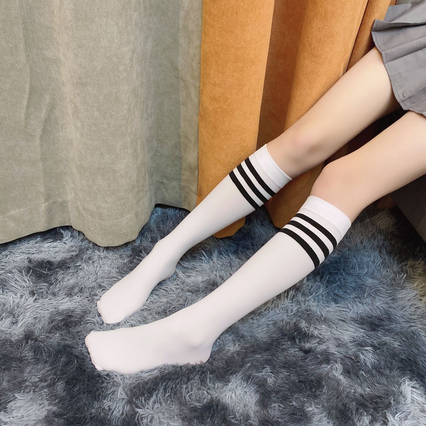 New Sexy Medias Black White Striped Long Socks Women Over Knee Thigh High Over The Knee Stockings Ladies Girls Warm Knee Socks