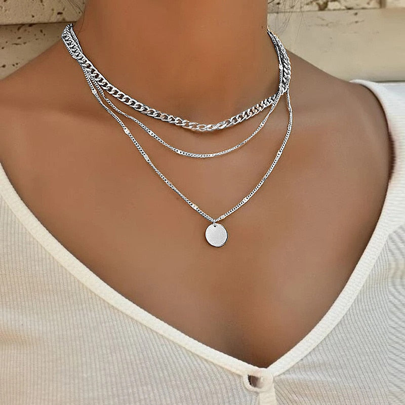 Vintage Round Charm Layered Necklace Women&#39;s Jewelry Layered Accessories for Girls Clothing Aesthetic Gifts Fashion Pendant 2022