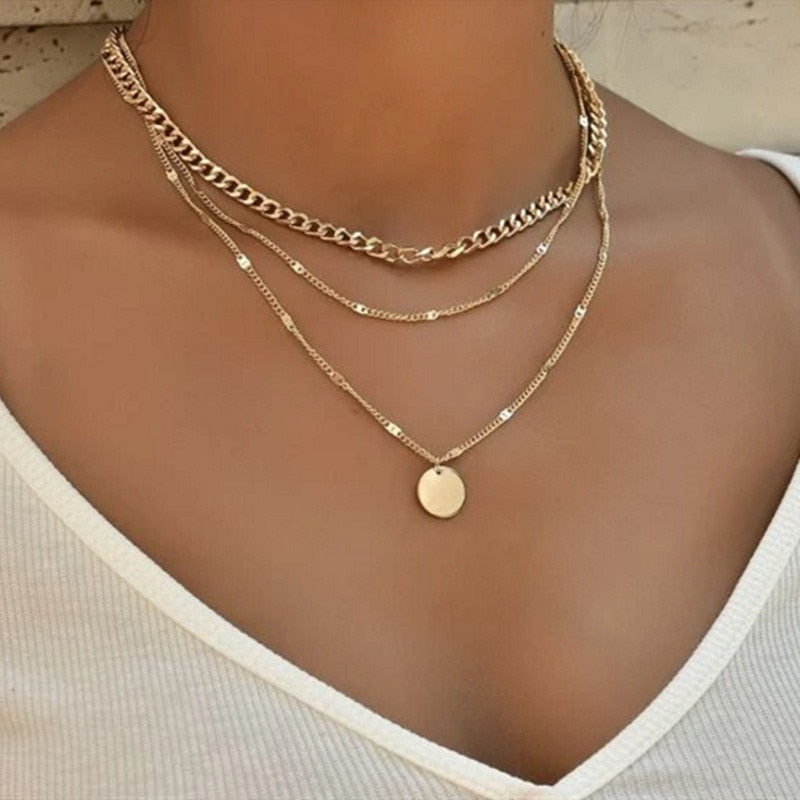 Vintage Round Charm Layered Necklace Women&#39;s Jewelry Layered Accessories for Girls Clothing Aesthetic Gifts Fashion Pendant 2022